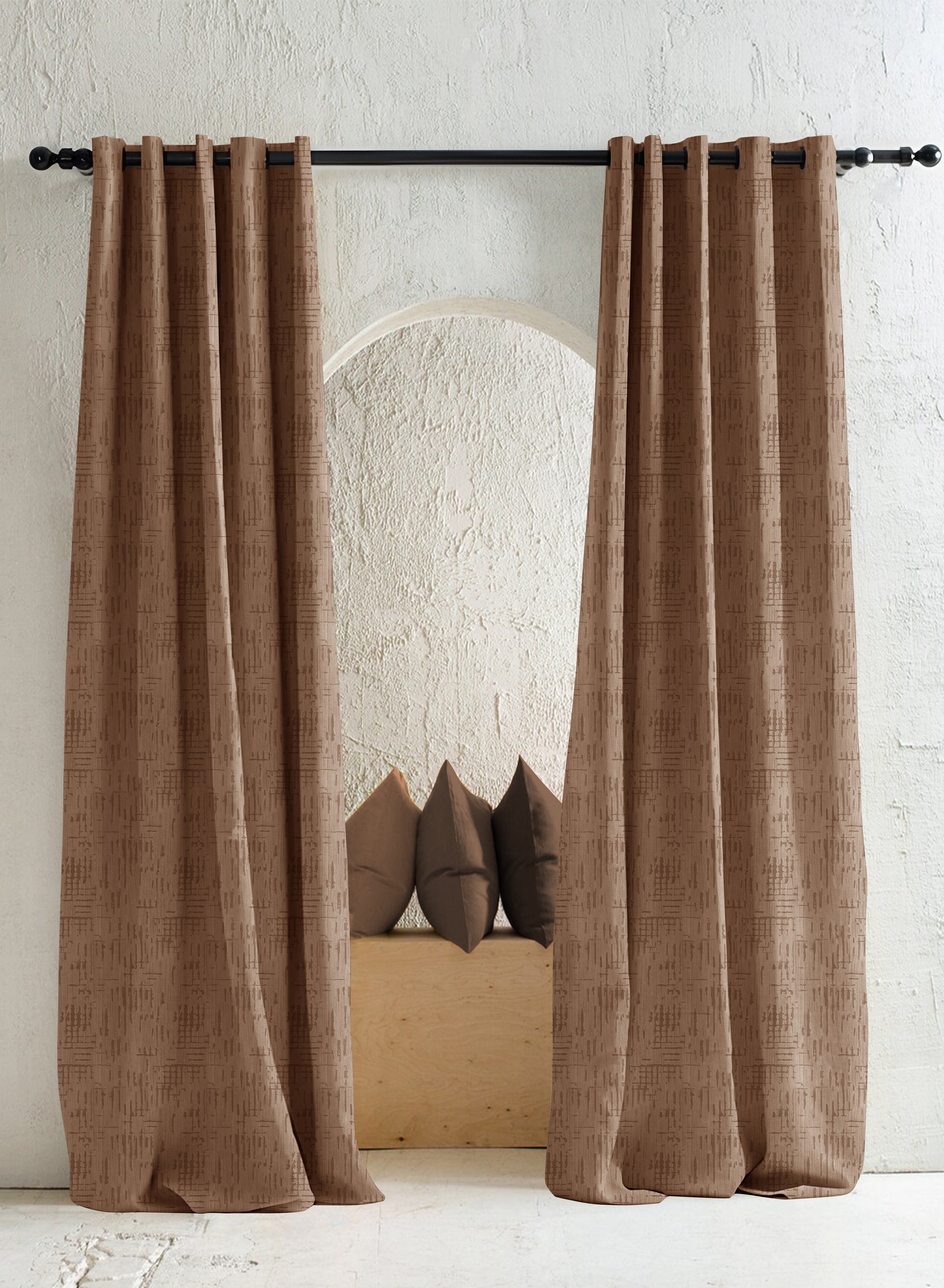 Elsa Textured Room Darkening Curtains | Caramel Brown | Set of 2