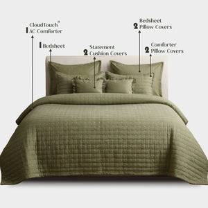 Home Crayons CloudTouch™ 8-Piece AC Bedding Set | Complete Bedroom Upgrade in One Set | Olive Grove