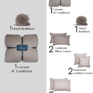 Home Crayons Cocoon 8-Piece AC Bedding Set | Coordinated Comforter, Fitted Sheet & Covers in One Set | Earthy Beige