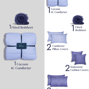 Home Crayons Cocoon 8-Piece AC Bedding Set | Coordinated Comforter, Fitted Sheet & Covers in One Set | Lavender Haze