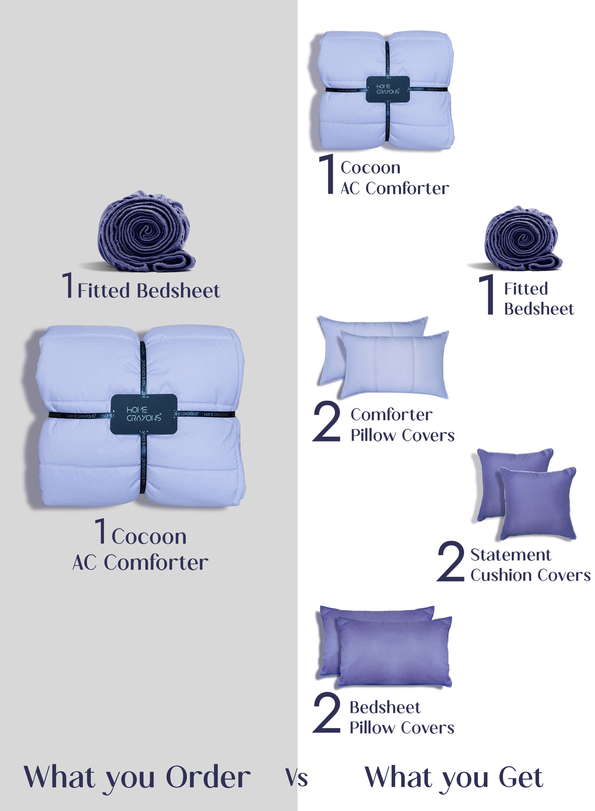 Home Crayons Cocoon 8-Piece AC Bedding Set | Coordinated Comforter, Fitted Sheet & Covers in One Set | Lavender Haze