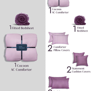 Home Crayons Cocoon 8-Piece AC Bedding Set | Coordinated Comforter, Fitted Sheet & Covers in One Set | Lilac Daisy