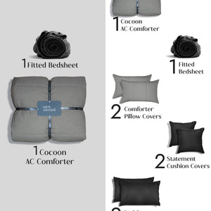 Home Crayons Cocoon 8-Piece AC Bedding Set | Coordinated Comforter, Fitted Sheet & Covers in One Set | Moonstone Gray