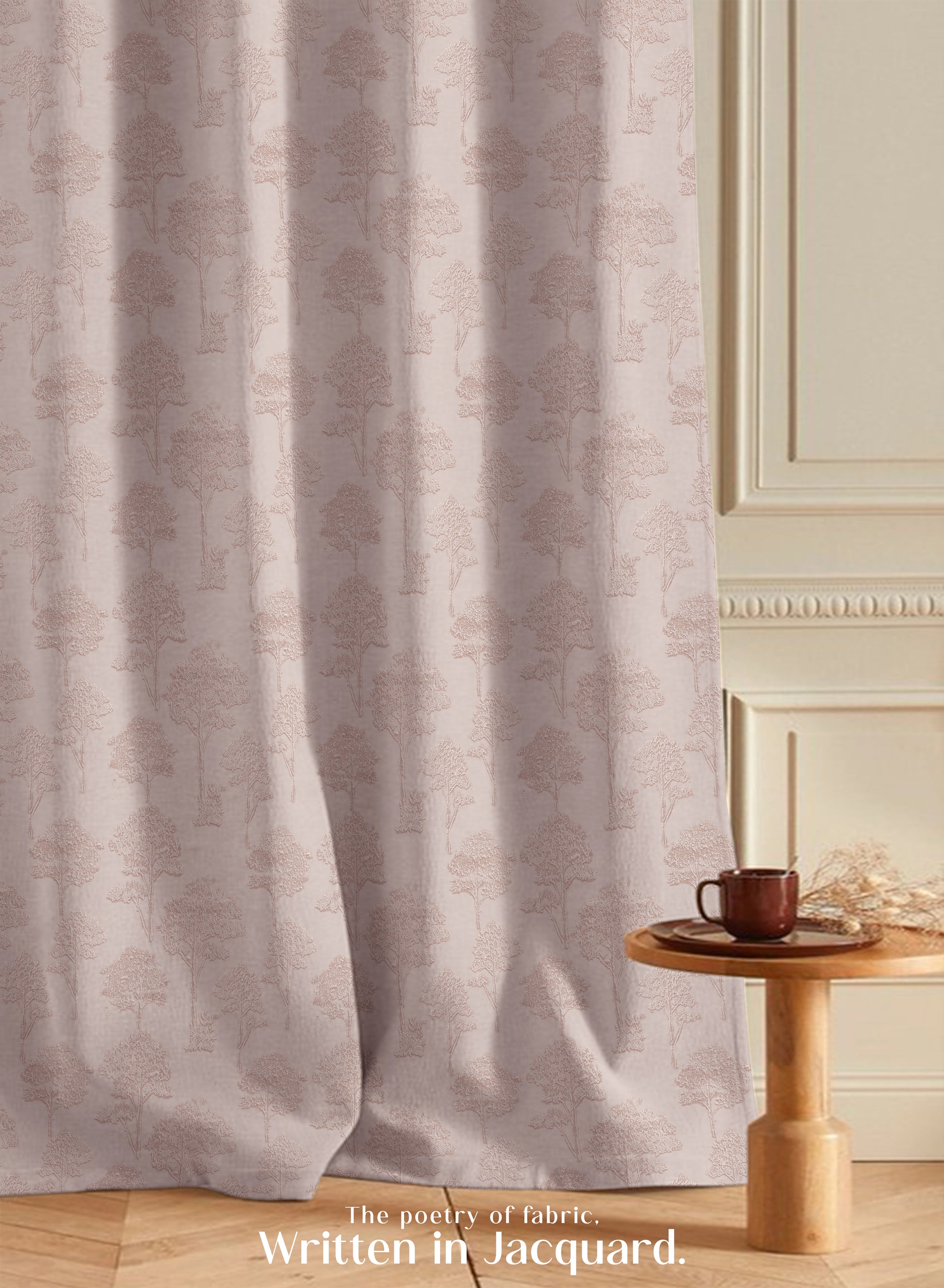 Bern Jacquard Room Darkening Curtains | Scenic Tree Pattern | Soft Brown | Set of 2 | Fully Customizable