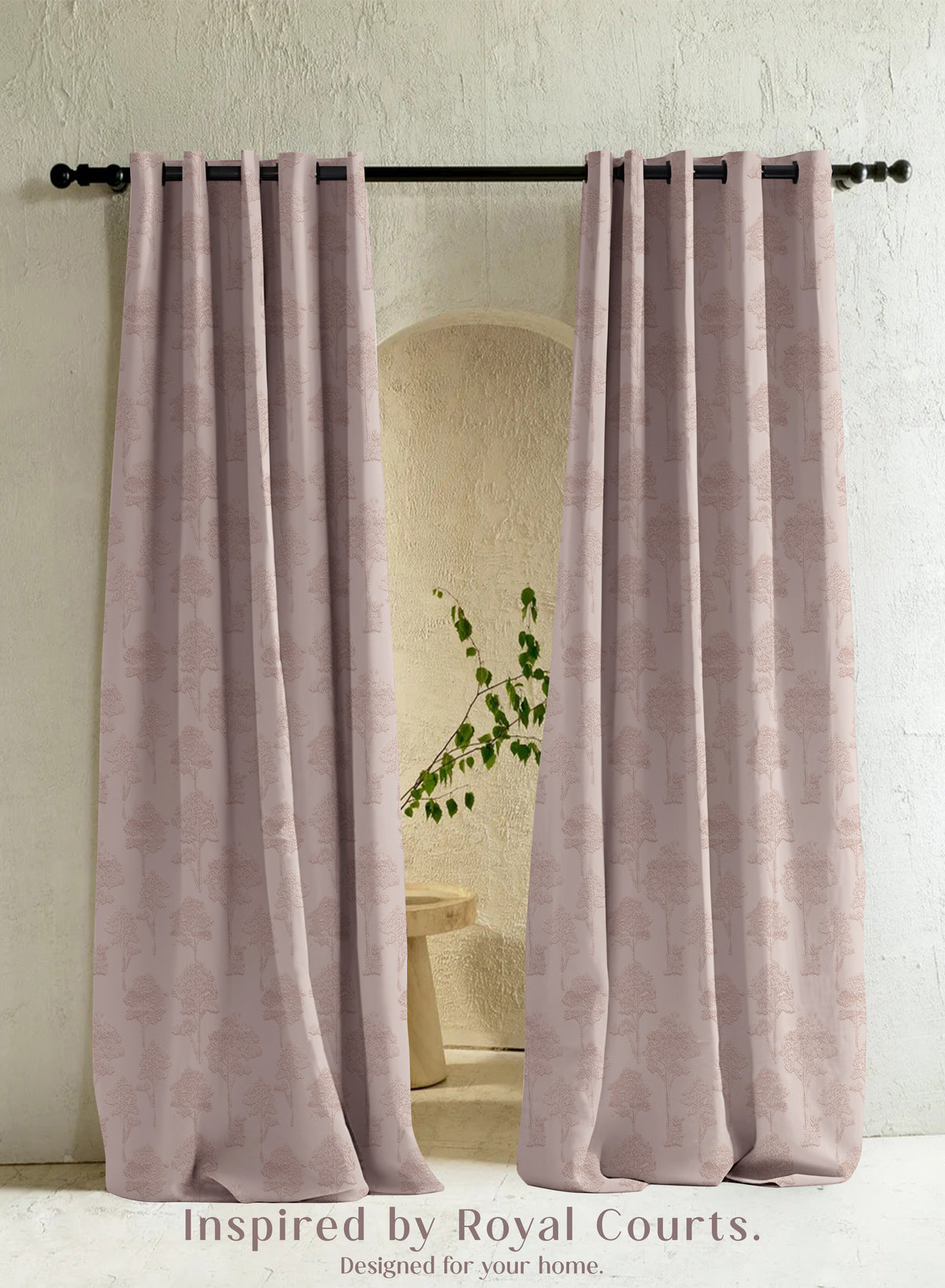 Bern Jacquard Blackout Curtains | Scenic Tree Pattern & Total Light Block | Soft Brown | Set of 2 | Fully Customizable