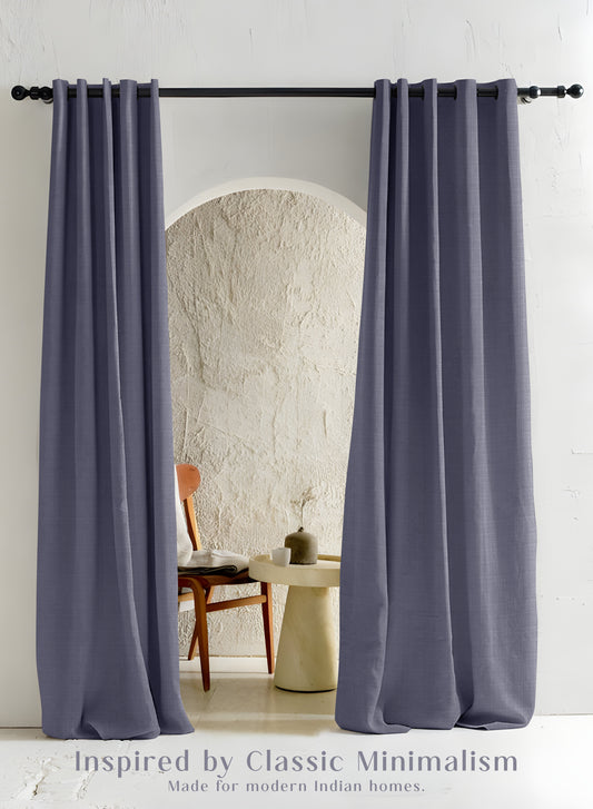 Cocoon Minimal Texture Blackout Curtains | Modern Aesthetic & Total Light Block | Denim Blue | Set of 2 | Fully Customizable