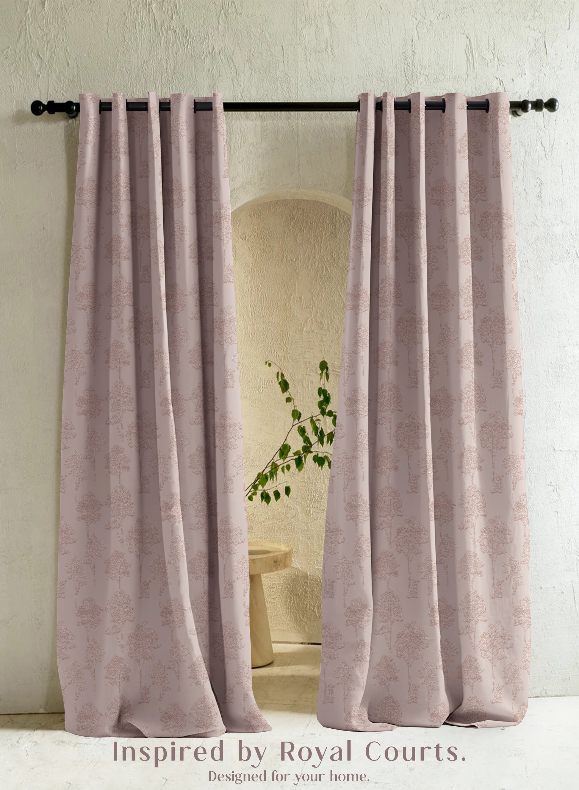 Bern Jacquard Room Darkening Curtains | Scenic Tree Pattern | Soft Brown | Set of 2 | Fully Customizable