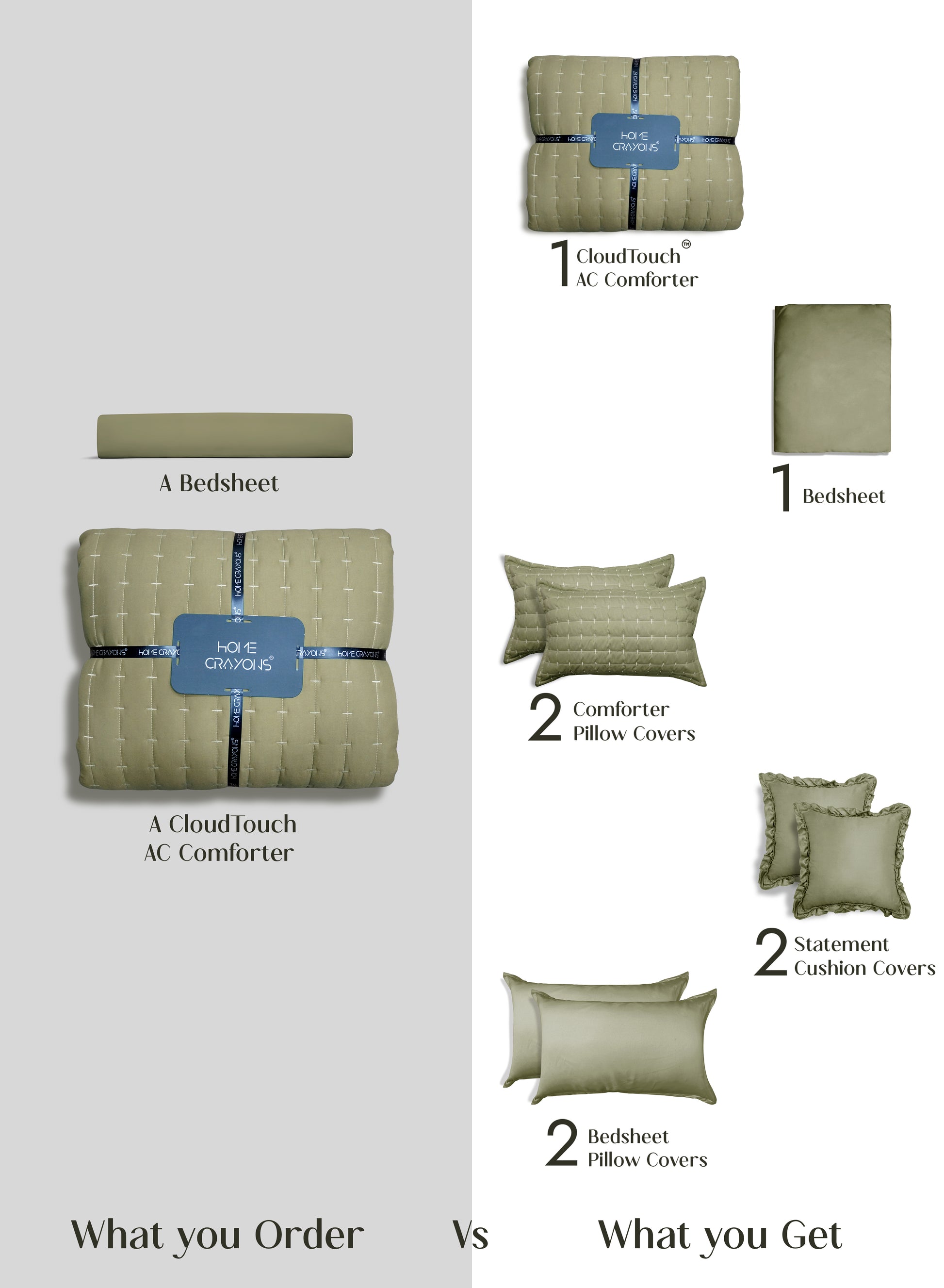 Home Crayons CloudTouch™ 8-Piece AC Bedding Set | Complete Bedroom Upgrade in One Set | Olive Grove