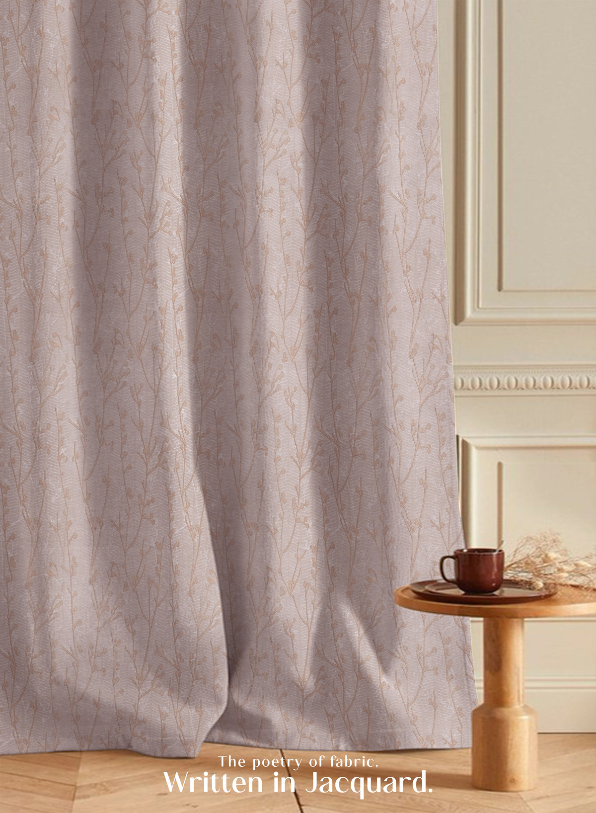 Bern Jacquard Room Darkening Curtains | Delicate Branch Embroidery | Soft Brown | Set of 2 | Fully Customizable