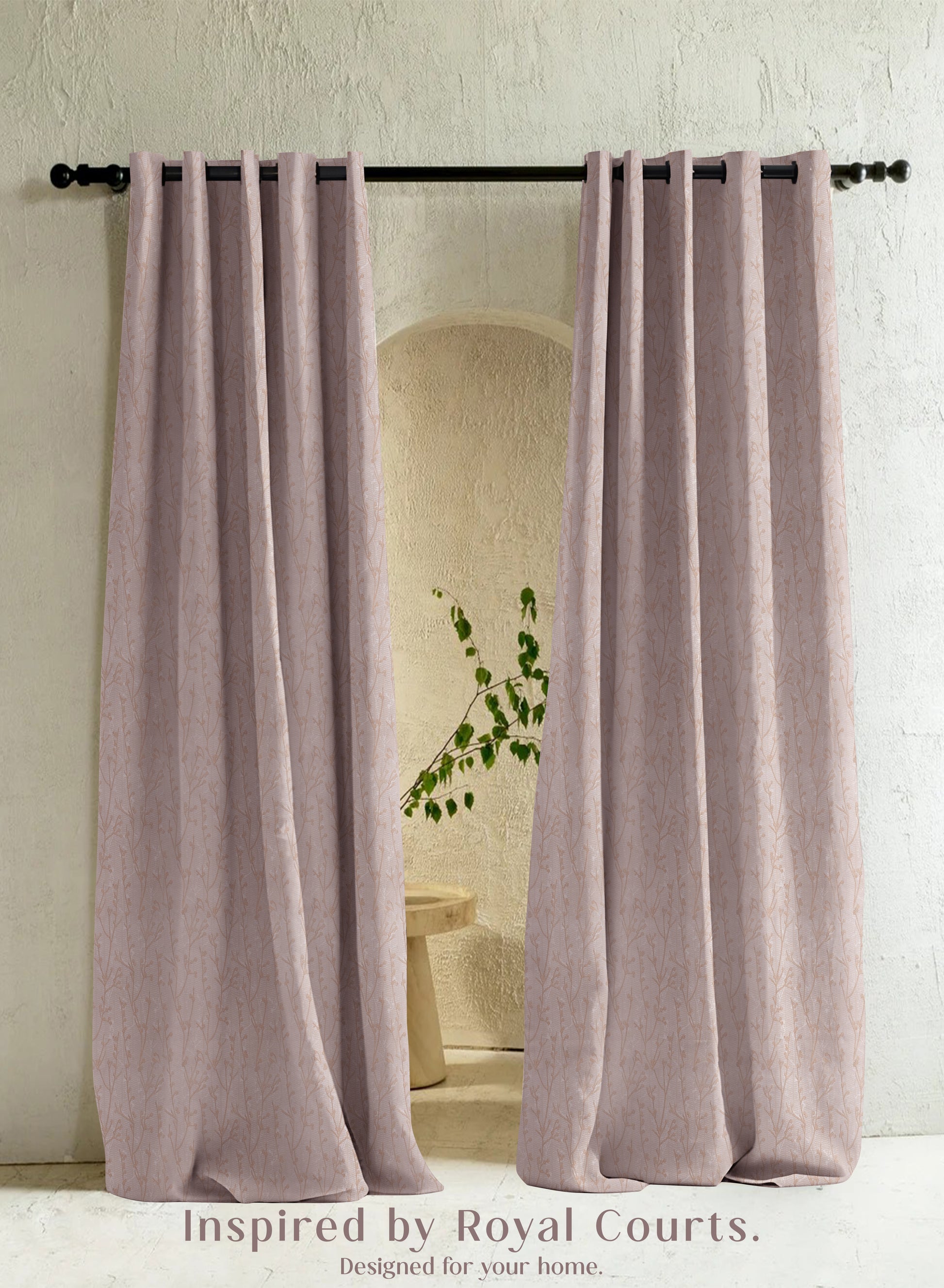 Bern Jacquard Room Darkening Curtains | Delicate Branch Embroidery | Soft Brown | Set of 2 | Fully Customizable