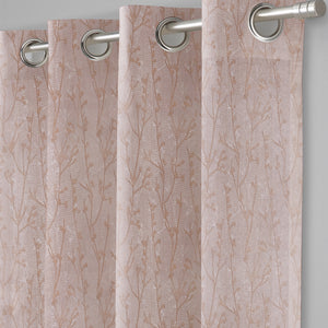 Bern Jacquard Room Darkening Curtains | Delicate Branch Embroidery | Soft Brown | Set of 2 | Fully Customizable