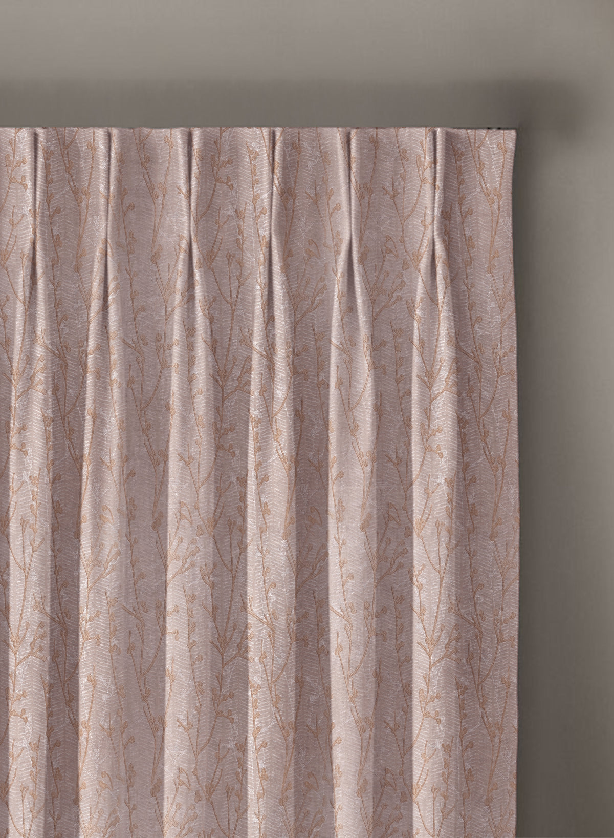 Bern Jacquard Room Darkening Curtains | Delicate Branch Embroidery | Soft Brown | Set of 2 | Fully Customizable