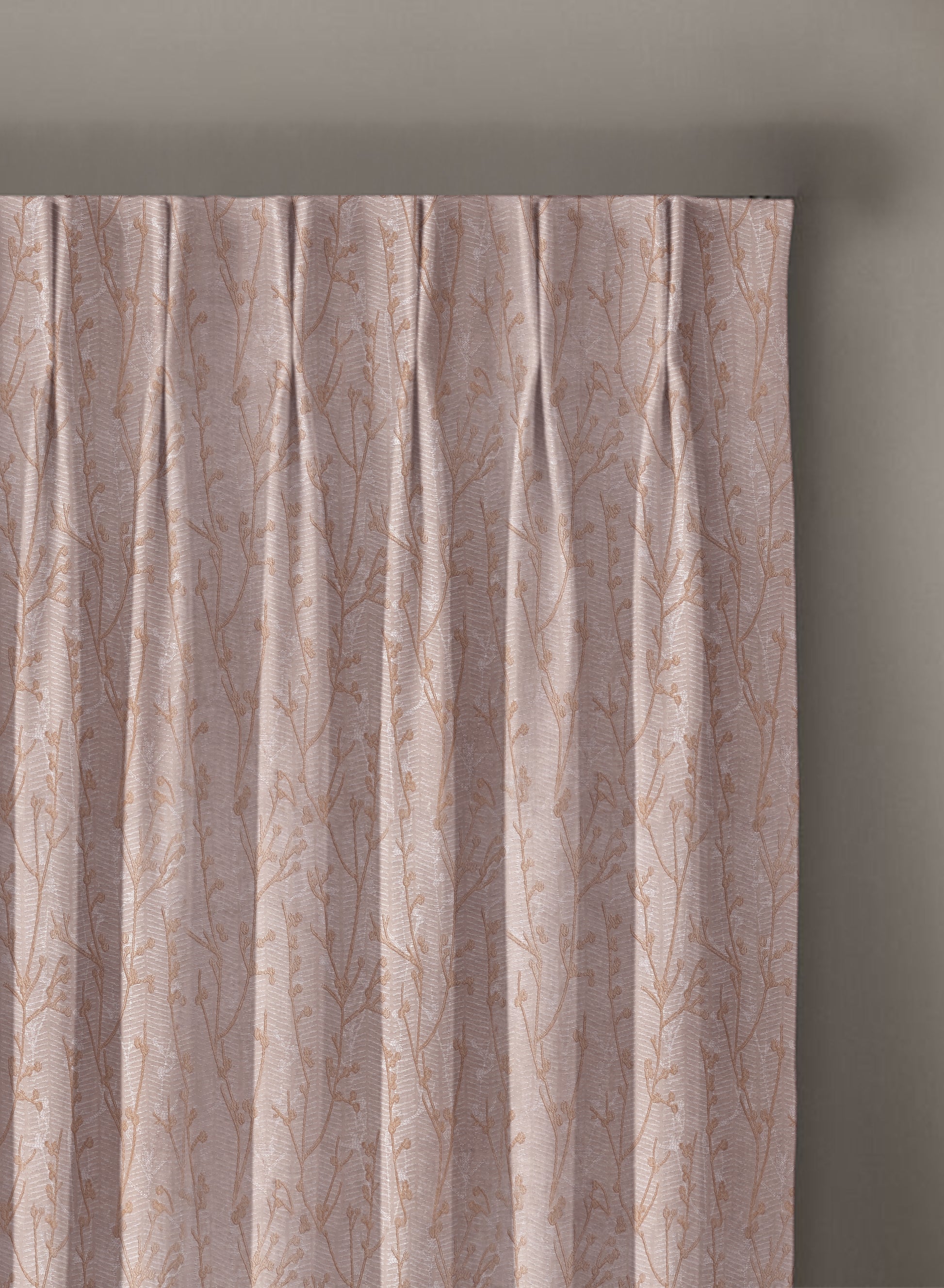 Bern Jacquard Room Darkening Curtains | Delicate Branch Embroidery | Soft Brown | Set of 2 | Fully Customizable