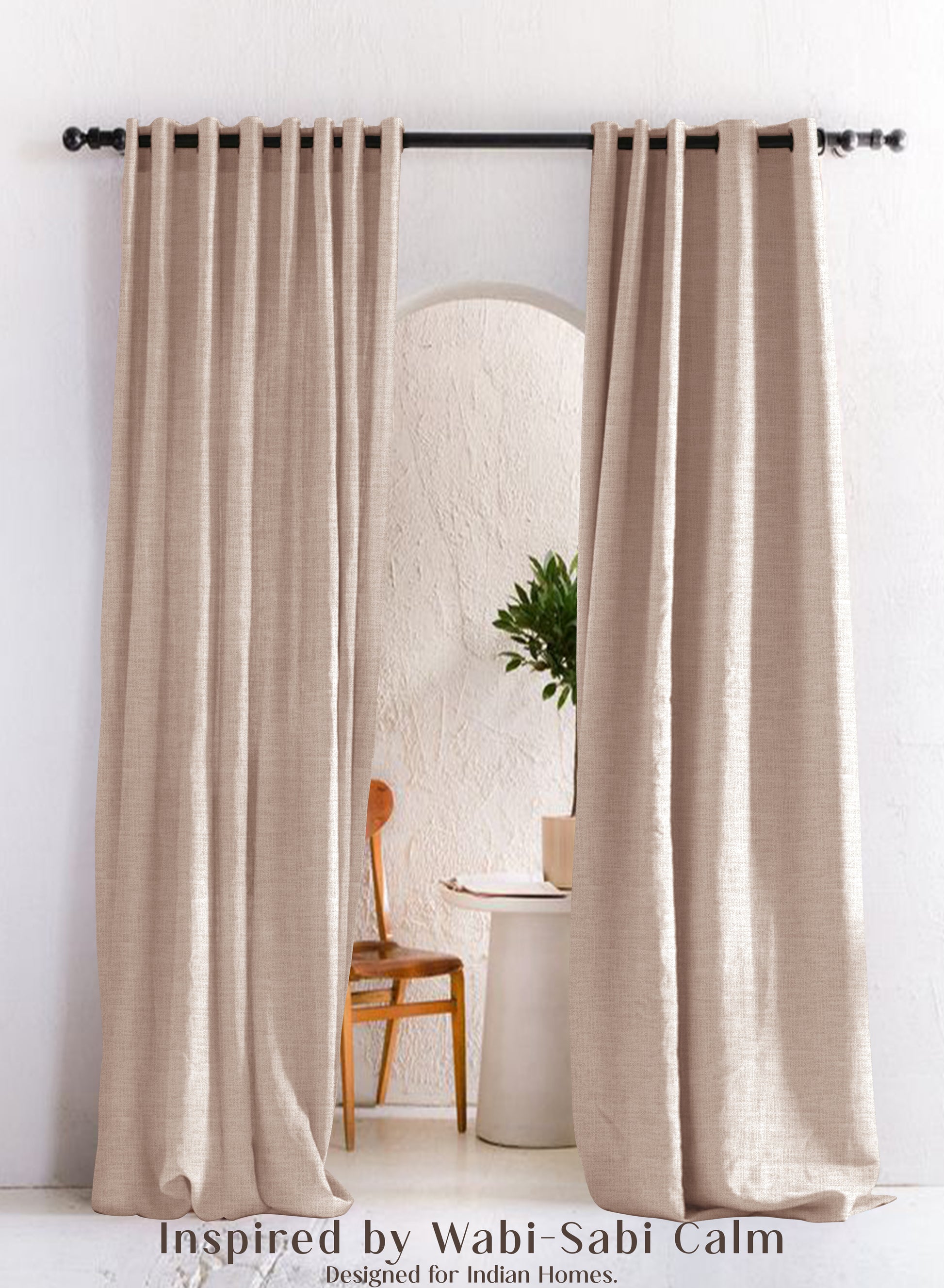 Amore Plain Cotton Blackout Curtains | Modern Elegance & Total Light Block | Beige | Set of 2 | Fully Customizable