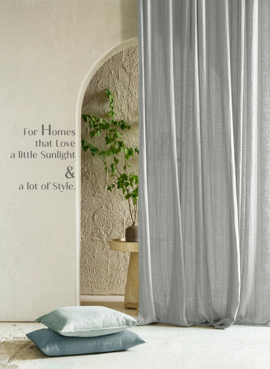 Amore Striped Sheer Curtains | Airy Elegance & Soft Light Filter | Sage Green | Set of 2 | Fully Customizable