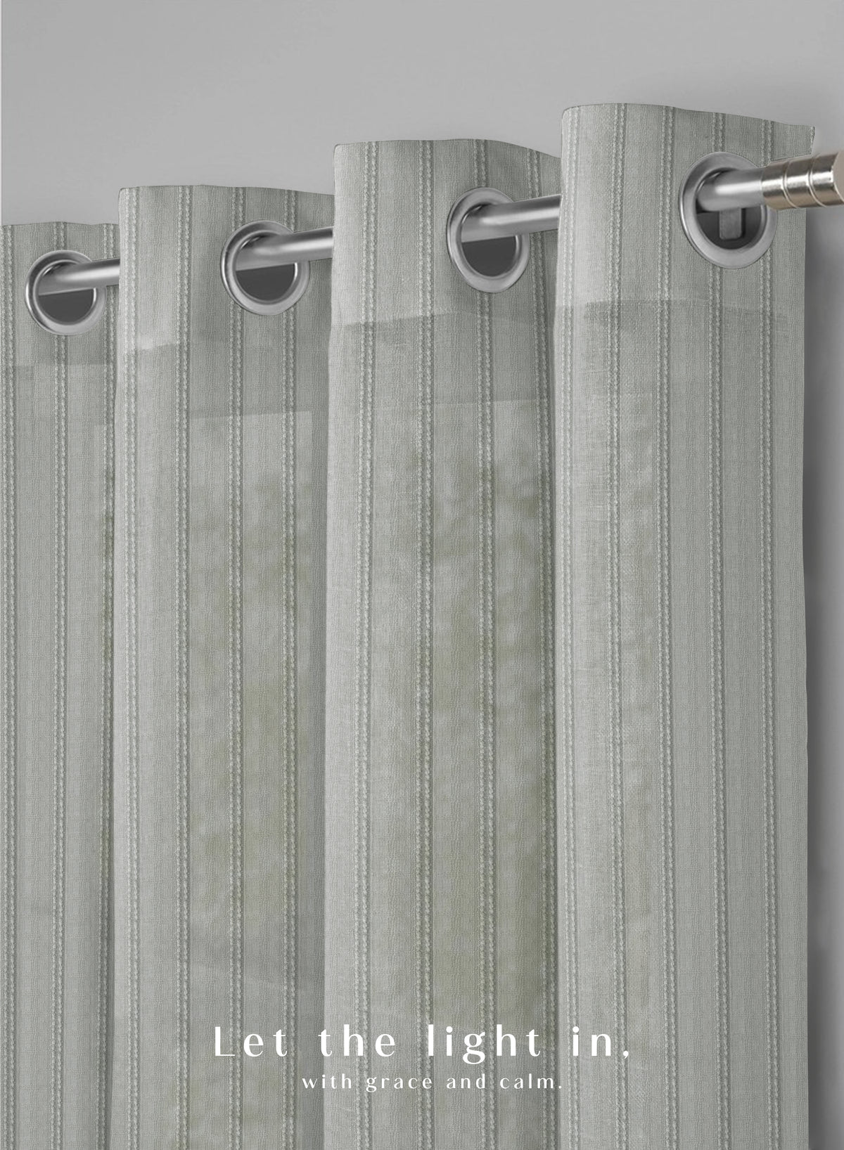 Amore Striped Sheer Curtains | Airy Elegance & Soft Light Filter | Sage Green | Set of 2 | Fully Customizable