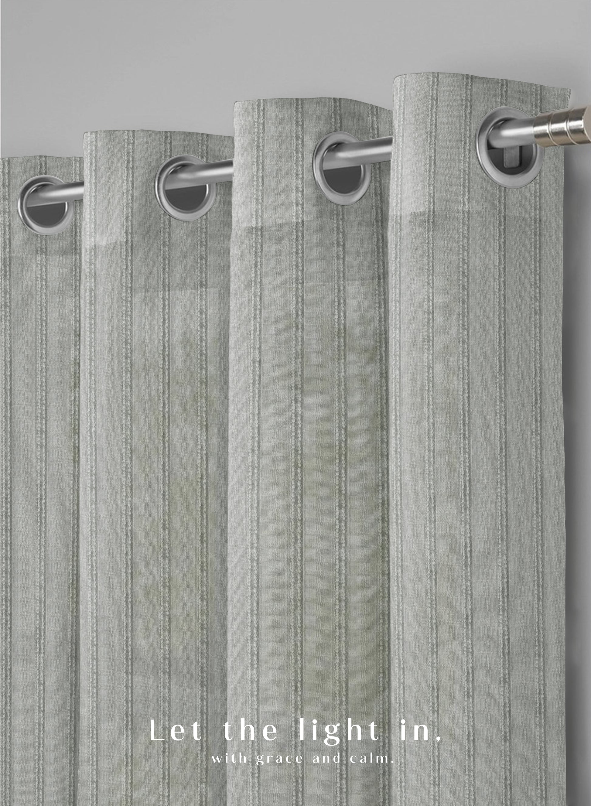 Amore Striped Sheer Curtains | Airy Elegance & Soft Light Filter | Sage Green | Set of 2 | Fully Customizable