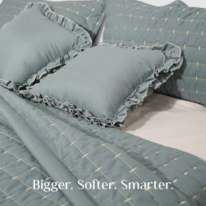Home Crayons CloudTouch™ Comforter Set | All-Season | 33% Oversized | Includes 2 Pillow Covers & 2 Cushion Covers | Sage Blue