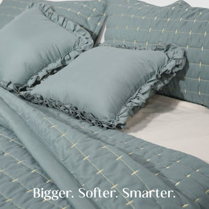 Home Crayons CloudTouch™ Comforter Set | All-Season | 33% Oversized | Includes 2 Pillow Covers & 2 Cushion Covers | Sage Blue