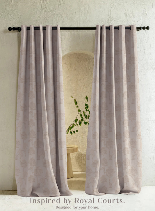 Bern Jacquard Blackout Curtains | Scenic Tree Pattern & Total Light Block | Light Khaki | Set of 2 | Fully Customizable