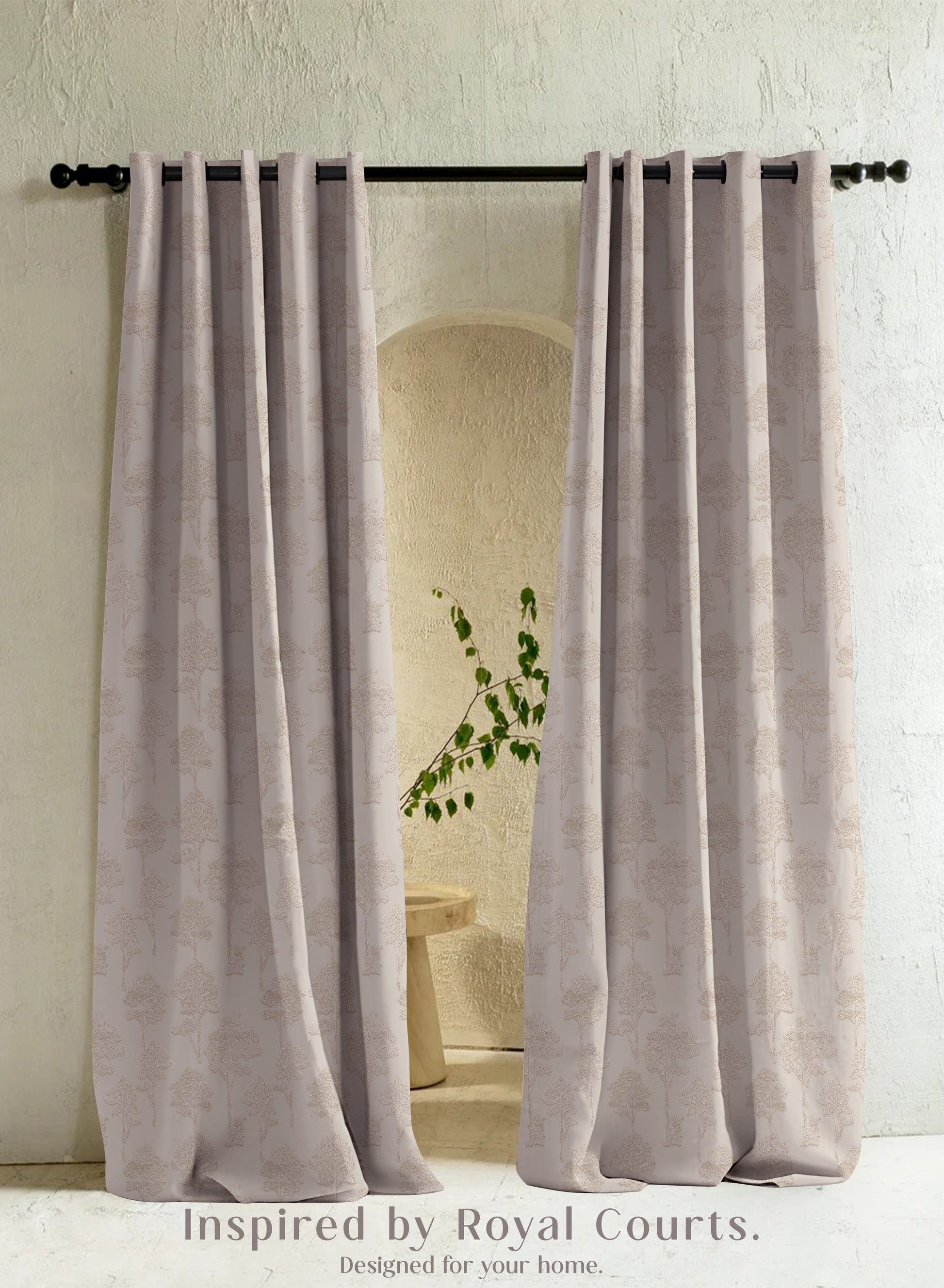 Bern Jacquard Room Darkening Curtains | Scenic Tree Pattern | Light Khaki | Set of 2 | Fully Customizable