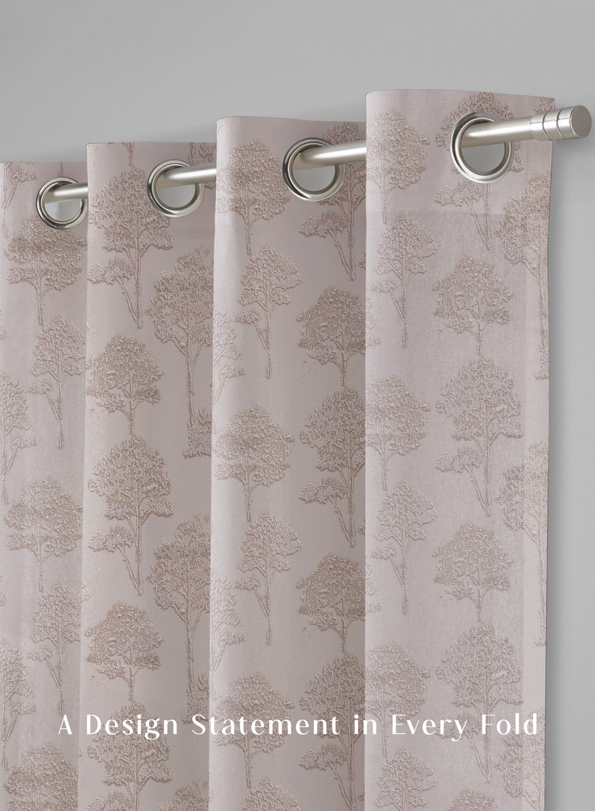 Bern Jacquard Blackout Curtains | Scenic Tree Pattern & Total Light Block | Light Khaki | Set of 2 | Fully Customizable