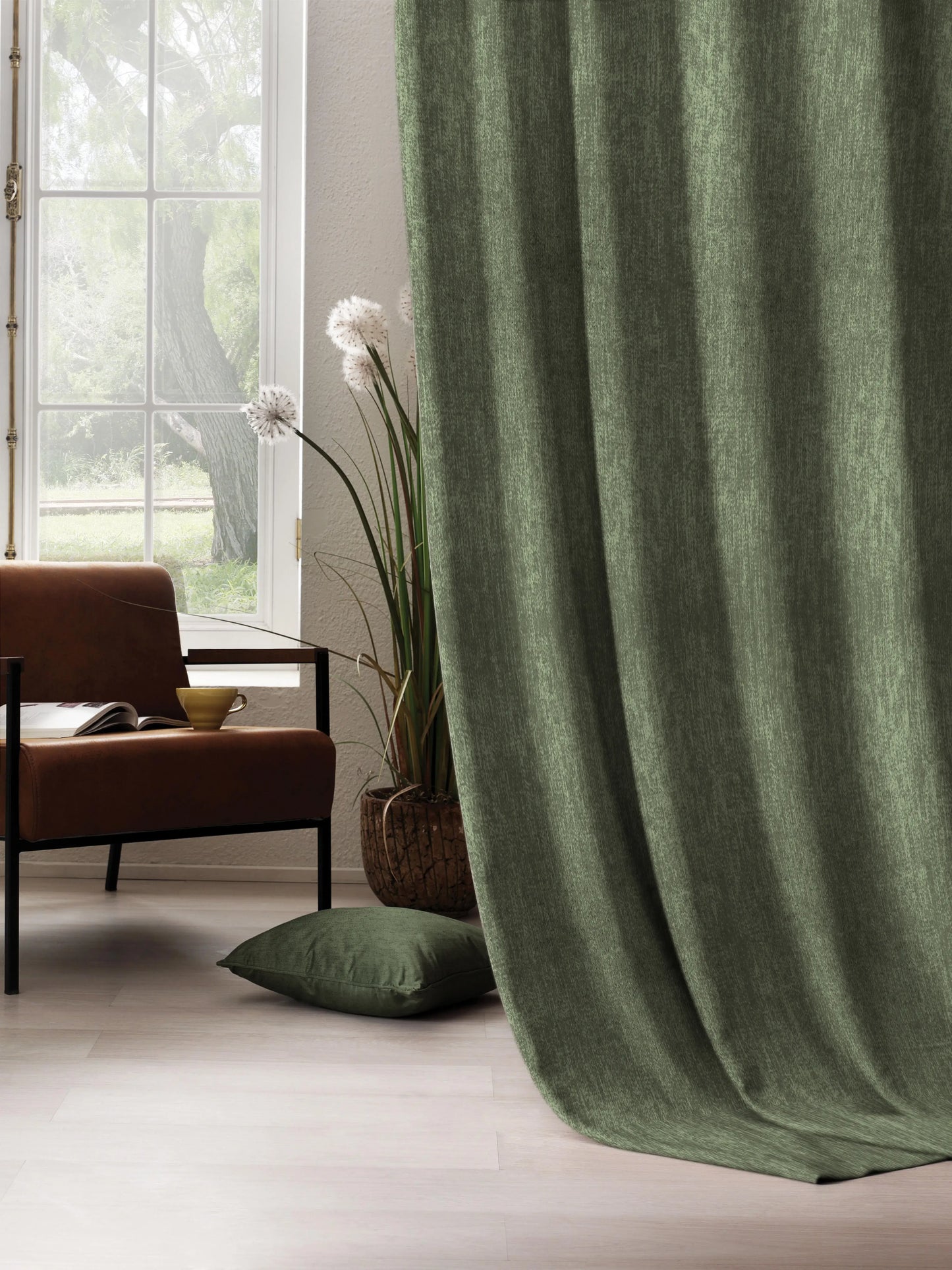 Arezzo Plain Blackout Curtains | Olive Green | Set of 2