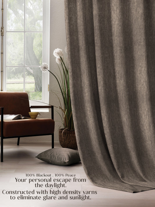 Arezzo Plain Blackout Curtains | Soft Heavy Fabric & Total Light Block | Roman Coffee | Set of 2 | Fully Customizable