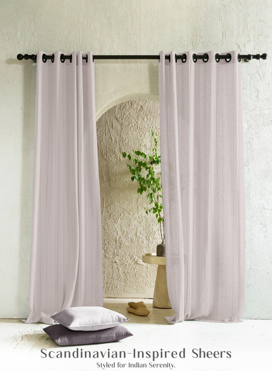 Amore Striped Sheer Curtains | Airy Elegance & Soft Light Filter | Off White | Set of 2 | Fully Customizable