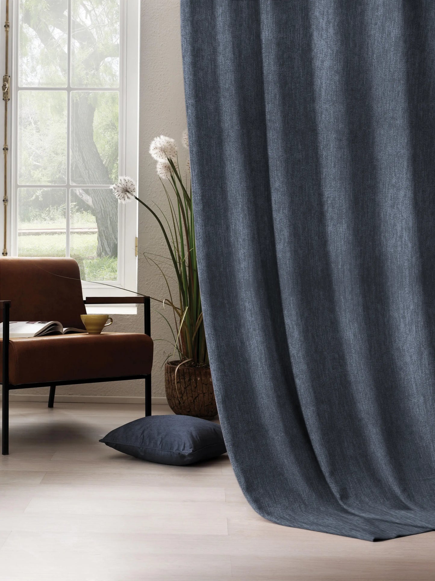 Arezzo Plain Blackout Curtains | Denim Blue | Set of 2