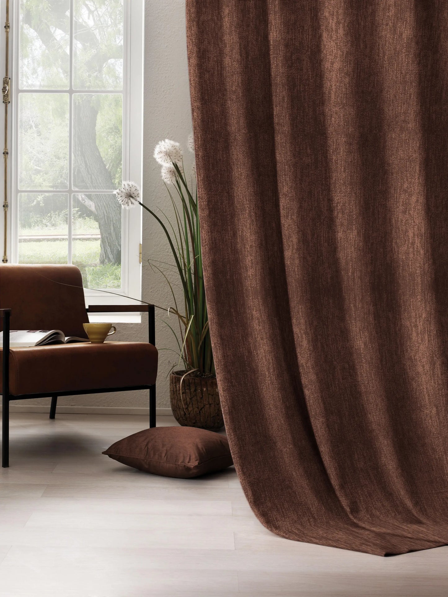 Arezzo Plain Blackout Curtains | Woody Brown | Set of 2