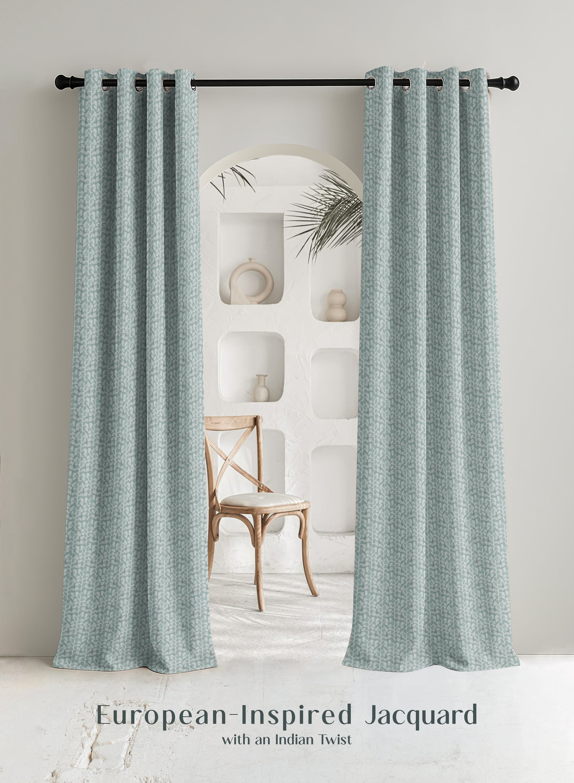 Eudora Jacquard Room Darkening Curtains | Pebble Jacquard Weave | Seafoam Green | Set of 2 | Fully Customizable