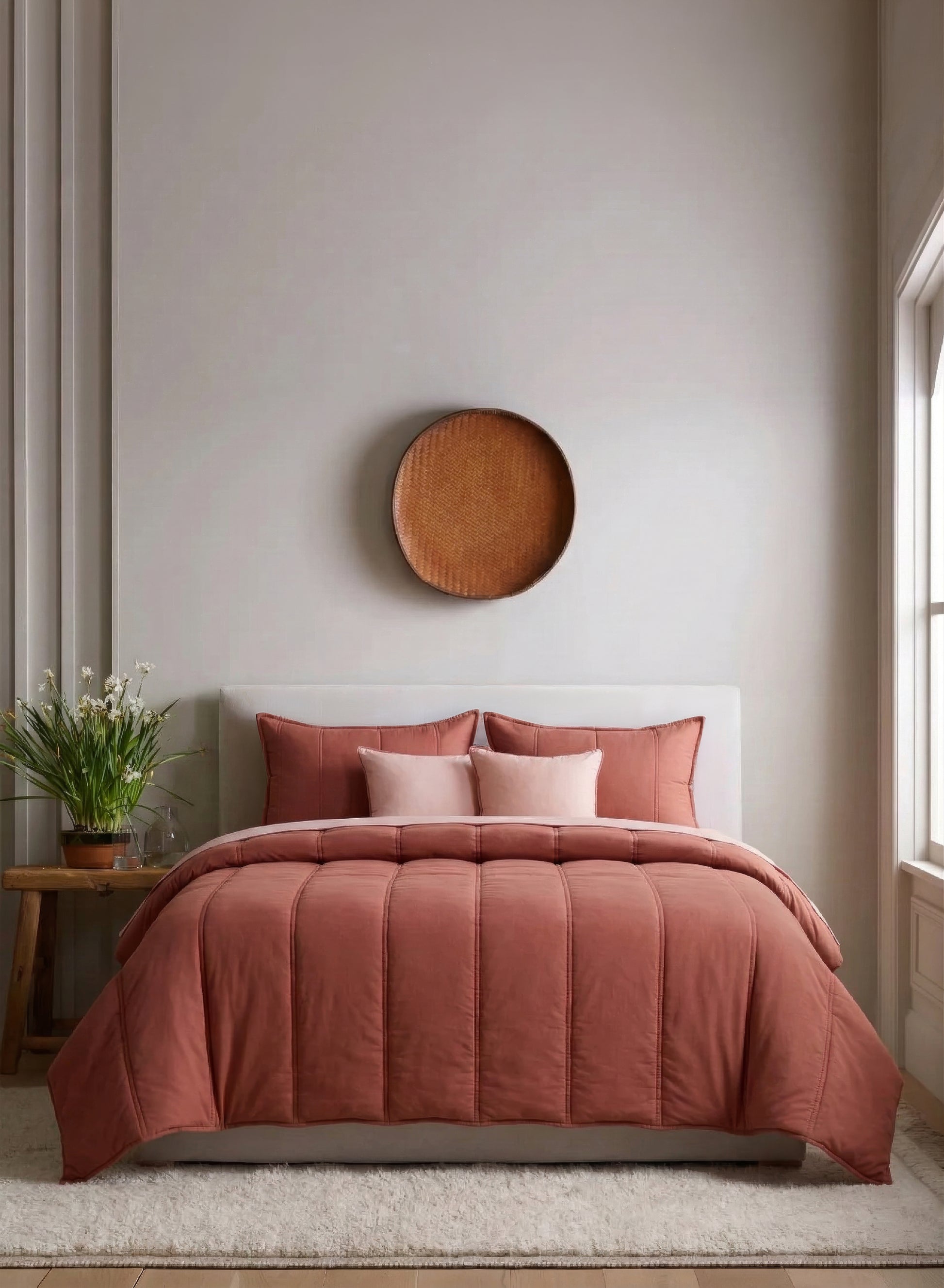 Home Crayons Cocoon AC Comforter Set | 5-Piece Designer Bed Set for Modern Homes | Terracotta