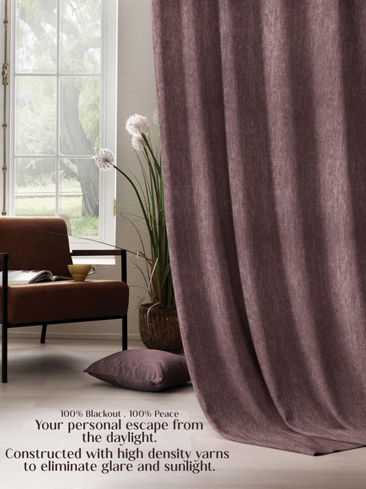 Arezzo Plain Blackout Curtains | Soft Heavy Fabric & Total Light Block | Mauve | Set of 2 | Fully Customizable