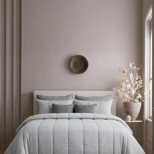 Home Crayons Cocoon 8-Piece AC Bedding Set | Coordinated Comforter, Fitted Sheet & Covers in One Set | Pearl Gray