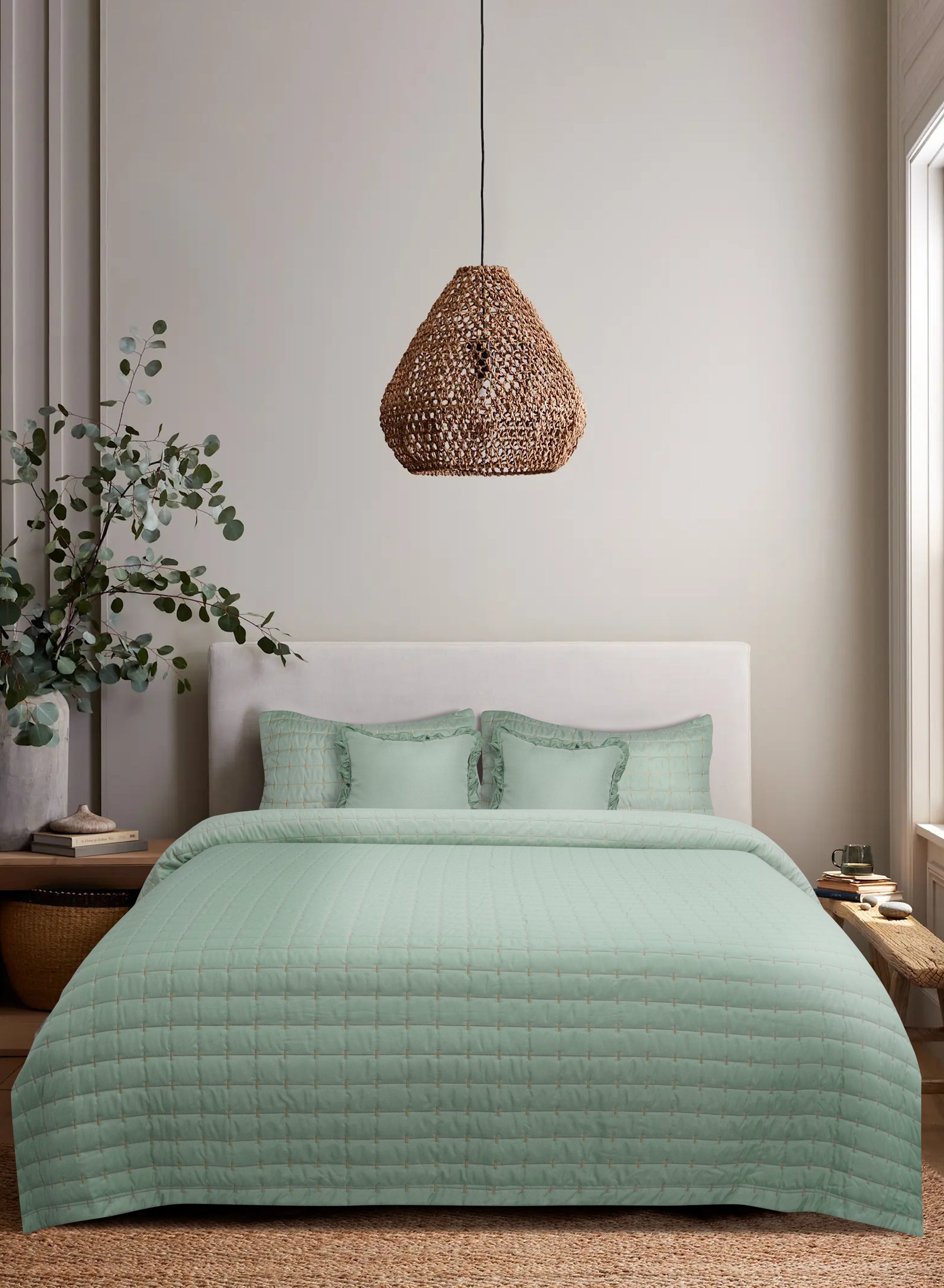 Home Crayons CloudTouch™ Comforter Set | All-Season | 33% Oversized | Includes 2 Pillow Covers & 2 Cushion Covers | Matcha Milk