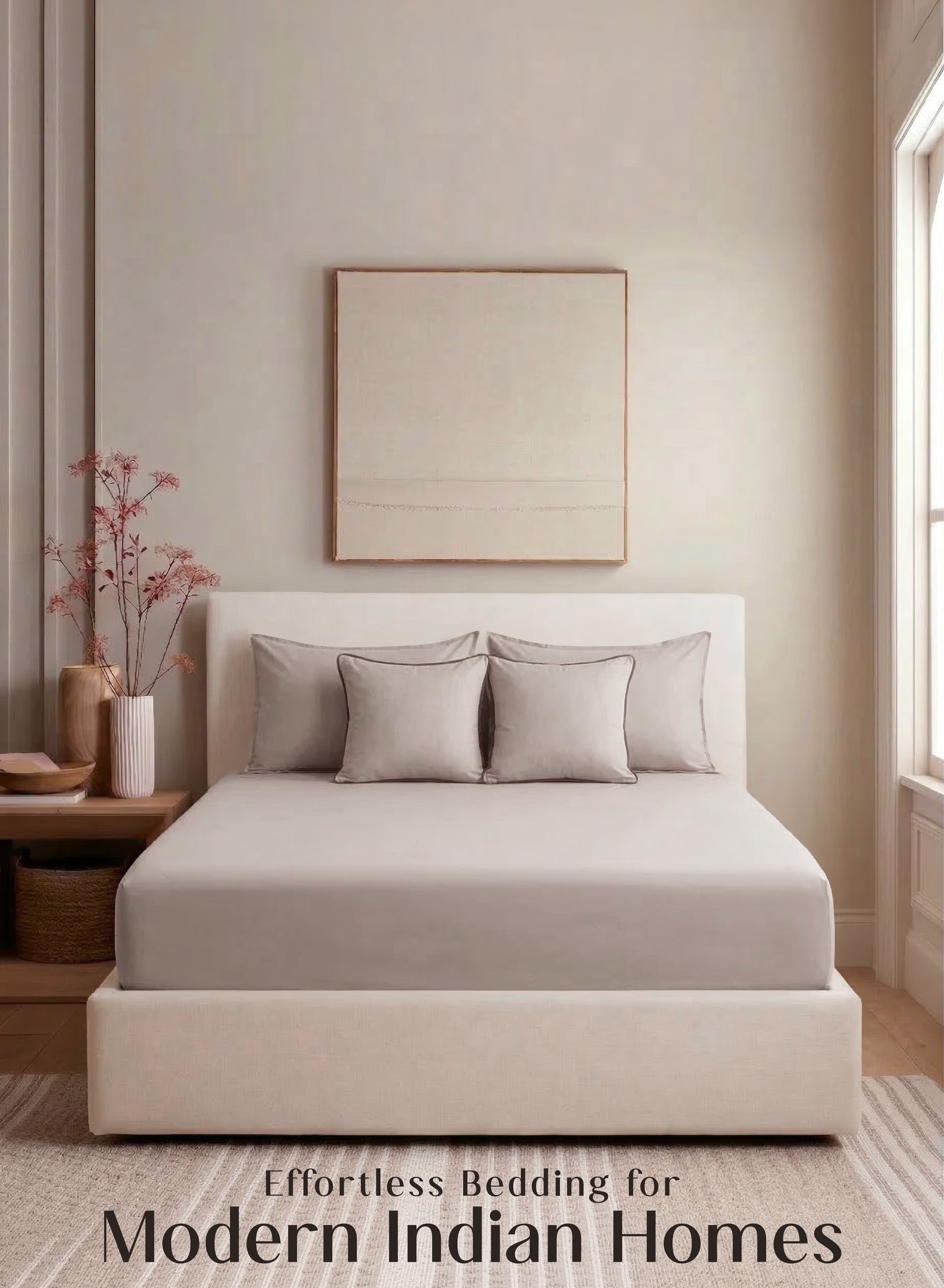Home Crayons LuxeFit™ Fitted Bedsheet Set | Perfect Fit for Queen & King Mattresses | Ivory Beige