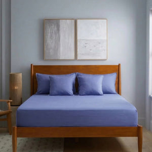 Home Crayons LuxeFit™ Fitted Bedsheet Set | Perfect Fit for Queen & King Mattresses | Persian Indigo