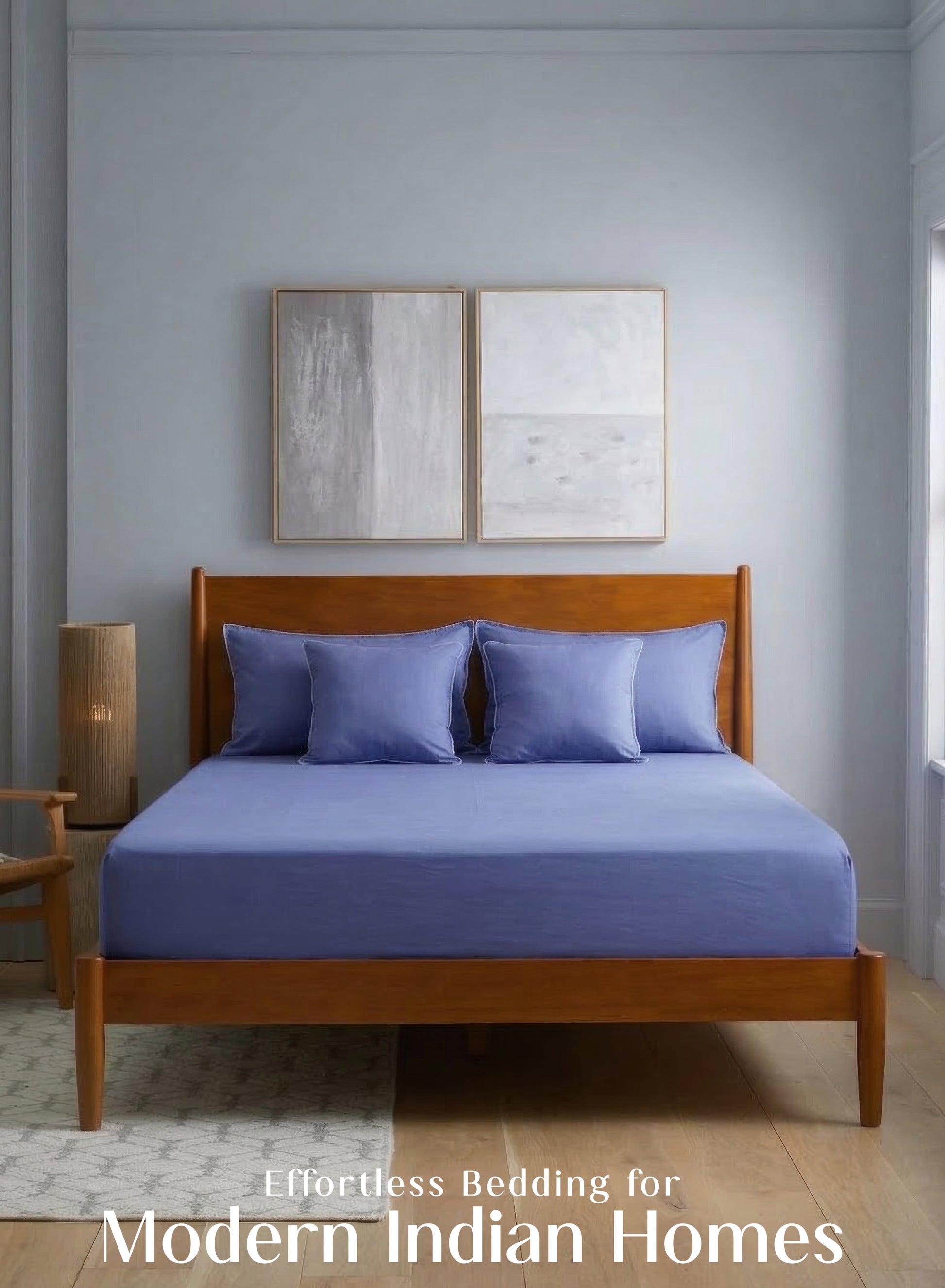 Home Crayons LuxeFit™ Fitted Bedsheet Set | Perfect Fit for Queen & King Mattresses | Persian Indigo