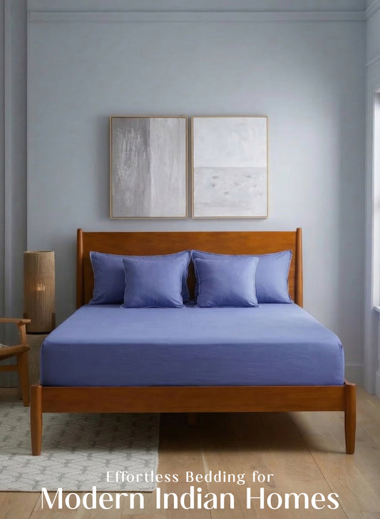 Home Crayons LuxeFit™ Fitted Bedsheet Set | Perfect Fit for Queen & King Mattresses | Persian Indigo