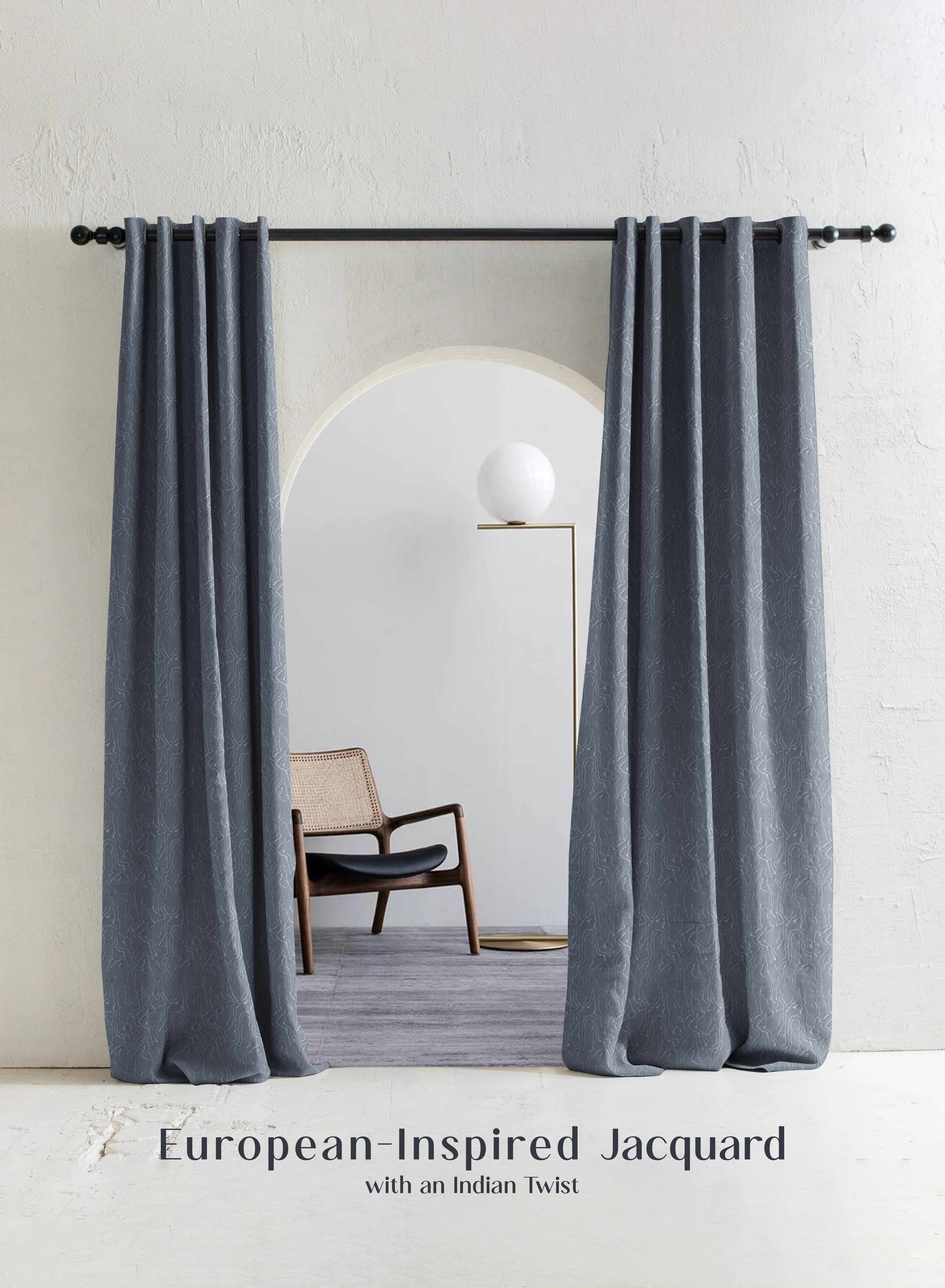 Teramo Jacquard Blackout Curtains | Drift Jacquard Weave & Total Light Block | Abstract Gray | Set of 2 | Fully Customizable