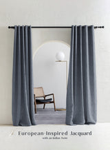Teramo Jacquard Room Darkening Curtains | Drift Jacquard Weave | Abstract Gray | Set of 2 | Fully Customizable