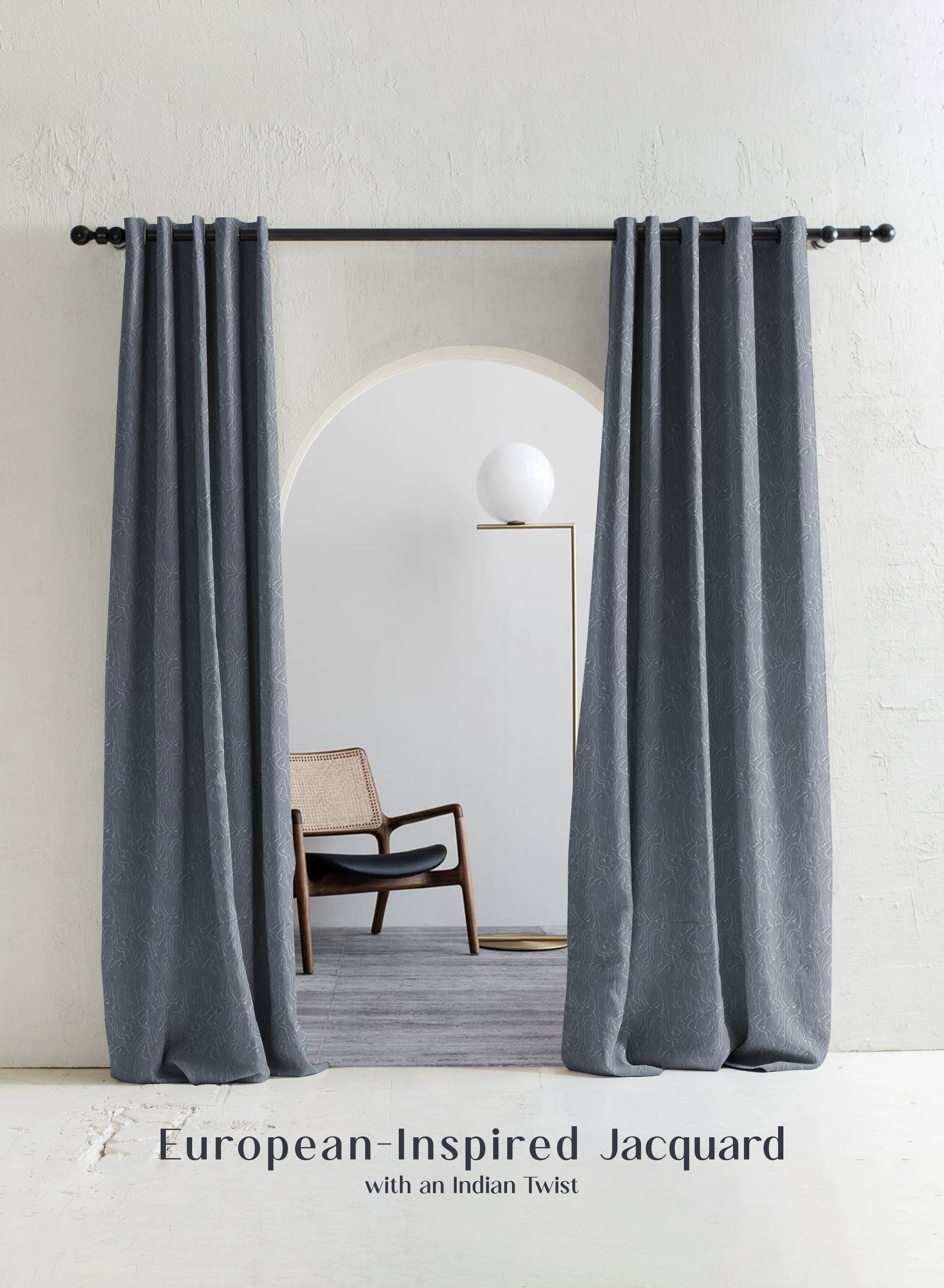 Teramo Jacquard Room Darkening Curtains | Drift Jacquard Weave | Abstract Gray | Set of 2 | Fully Customizable