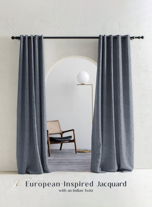 Teramo Jacquard Room Darkening Curtains | Drift Jacquard Weave | Abstract Gray | Set of 2 | Fully Customizable