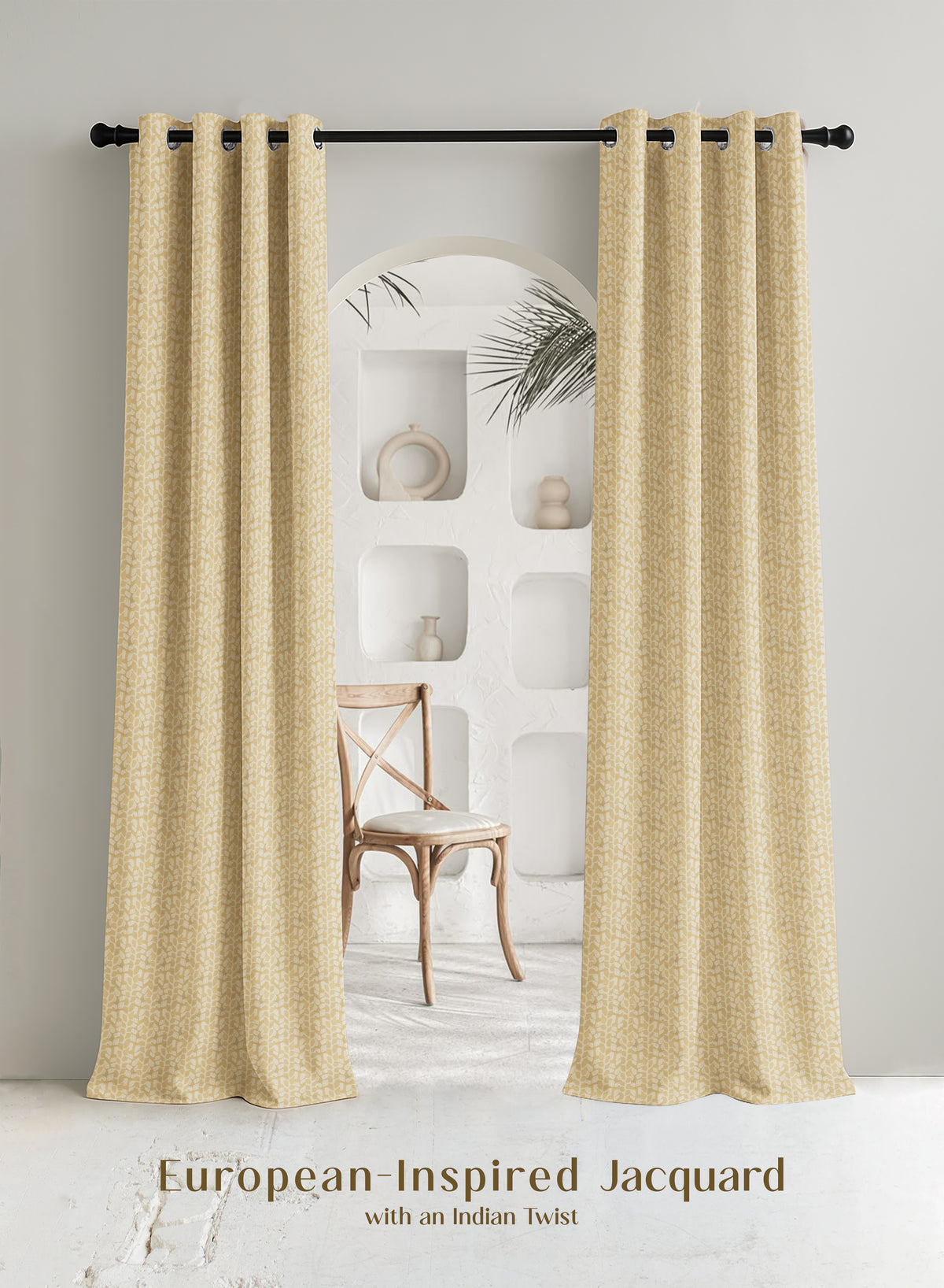 Eudora Jacquard Room Darkening Curtains | Pebble Jacquard Weave | Champagne Gold | Set of 2 | Fully Customizable