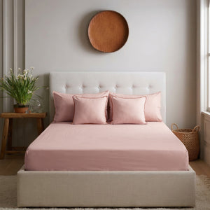 Home Crayons LuxeFit™ Fitted Bedsheet Set | Perfect Fit for Queen & King Mattresses | Pearl Blush
