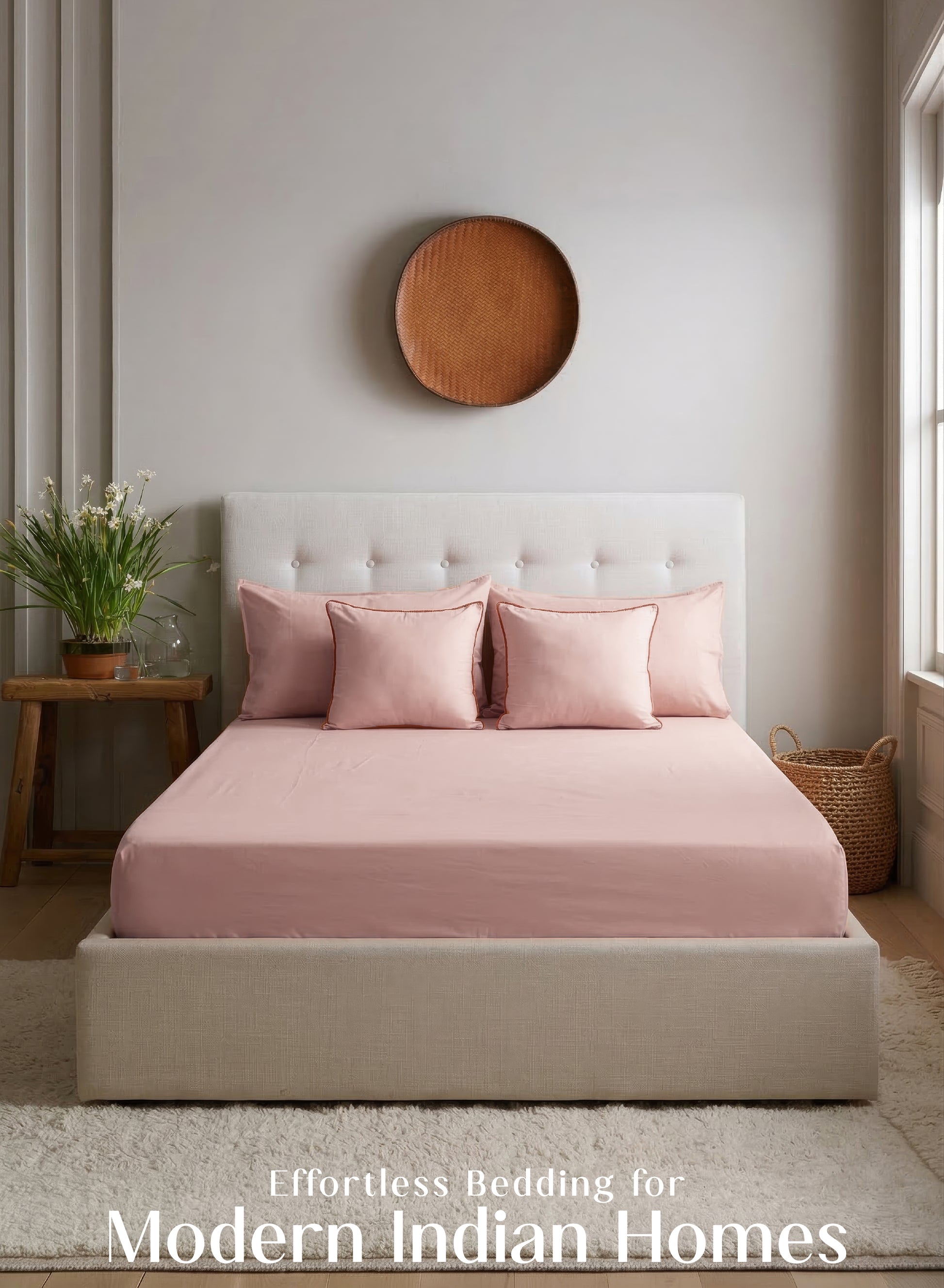 Home Crayons LuxeFit™ Fitted Bedsheet Set | Perfect Fit for Queen & King Mattresses | Pearl Blush