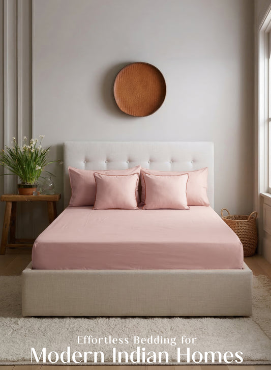 Home Crayons LuxeFit™ Fitted Bedsheet Set | Perfect Fit for Queen & King Mattresses | Pearl Blush