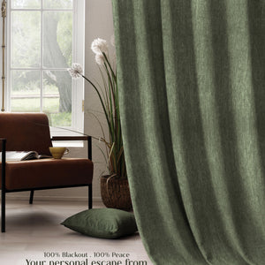 Arezzo Plain Blackout Curtains | Soft Heavy Fabric & Total Light Block | Olive Green | Set of 2 | Fully Customizable