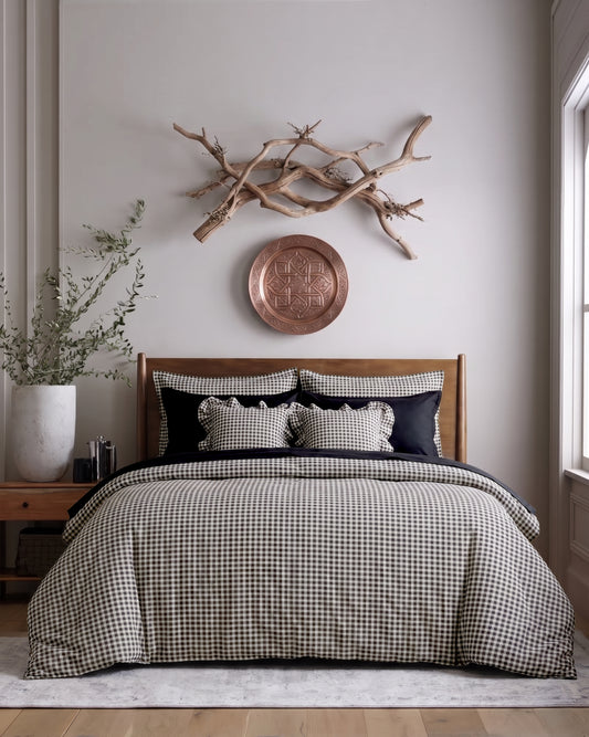 Crayonic™ 8-Piece AC Bedding Set | Signature Designer Bedding for AC Rooms | Midnight Gingham